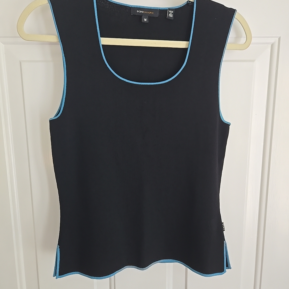 BCBGMaxAzria Black Tank Top with Light Blue Trim . NWOT